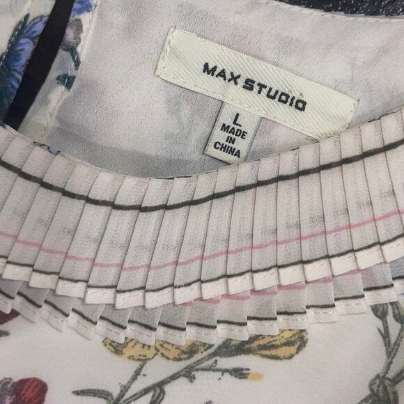 Max Studio Sleeveless Floral Top Pleated Collar and Sleeves Size Large Casual - Picture 4 of 5